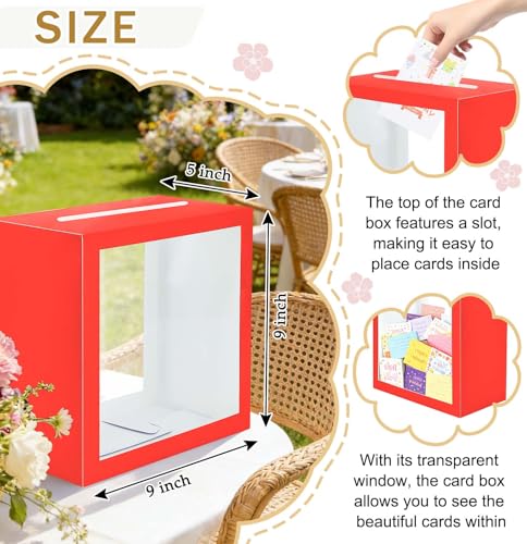 Image of SietDESEO Red Card Box for Party with Clear Window Large Gift Card Box Holder for Wedding Reception Birthday Graduation Baby Shower Raffle Ticket Box