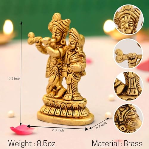 Estatua de Latón Radha Krishna Mini de 3.5 Pulgadas miniatura 5