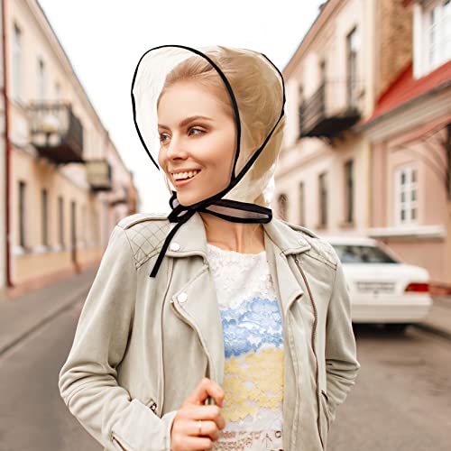 Lusofie 6 Stück Regenhaube mit Sonnenschirm Transparent Wasserdicht Regenschal Regenhaube Kopf Schützt Die Frisur Kunststoff Regenhut Damen Wasserdicht Regenmantel Regenkapuze