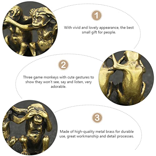 TOYANDONA 3pcs Copper Monkey Statues, Ornaments, Office Desktop Fish Tank Decor, don't Listen Gesture Ornaments - Image 2