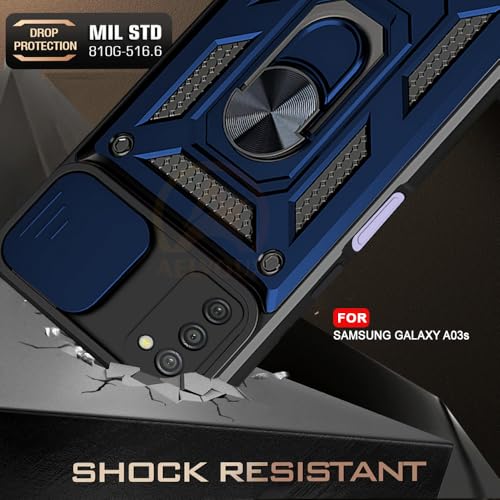 Image of Armor Bumper Back Cover Case for Samsung Galaxy A03s | Rotating Camera Cover, Ring Holder & Kickstand | Heavy Duty & 360 Degree Protection Samsung Galaxy A03s Back Cover (Blue)