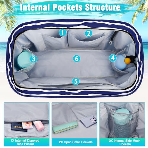 HUANLANG Extra Large Beach Bag Waterproof Beach Totes Bags for Women Men,Pool Bag with Zipper Wet Pocket 5