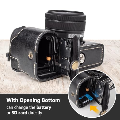 Image of MUZIRI KINOKOO Case for Fujifilm Fuji XS20 /X-S20 Camera, Retro Style PU Leather Fuji XS20 Protective Case with Hand Grip and Opening Bottom Design - Black
