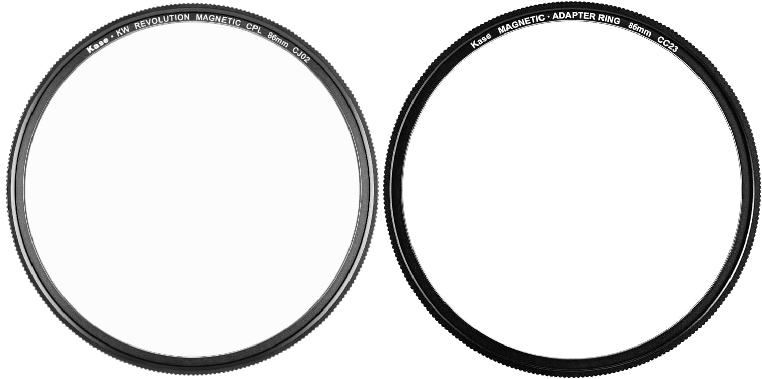 Kase Wolverine Revolution Filtre magnétique CPL antichoc en verre optique avec anneau argenté et adaptateur 86 mm