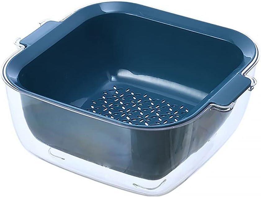 Draining Rack 2 in 1 Kitchen Colander Strainer Bowl Plastic Double Drain Basket Bowl Detachable Storage Basket for Washing Fruit Vegetable Drainage Rack(B)