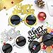 6 Pairs 2025 Happy New Year Eyeglasses - Glitter Round Shaped Glasses for Eve Party Supplies - Funny Sunglasses for Adults Festival Prom Costume Photo Props (3 Colors)