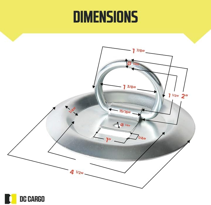 DC Cargo Mall Round Bolt-On D-Ring Tie-Down Anchors - Strong Steel, Flush Mount for Truck, Trailer, Flatbed, Pickup Bed (4) - Image 2