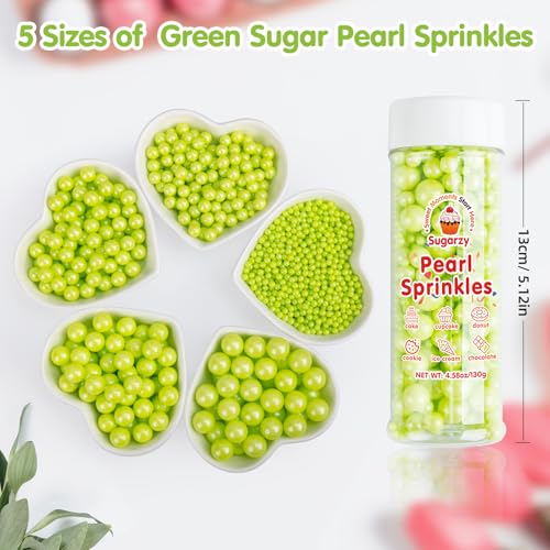 Image of Edible Green Pearl Sprinkles,130g,Bright Green Pearls,Light Spring Sugar Pearls Mix Size Sprinkle for Cake Decorating,Baking Edible Candy,Cake Decorations,Cupcake Toppers,Cookie Donuts Ice Cream Toppings,Birthday Party Easter Supplies