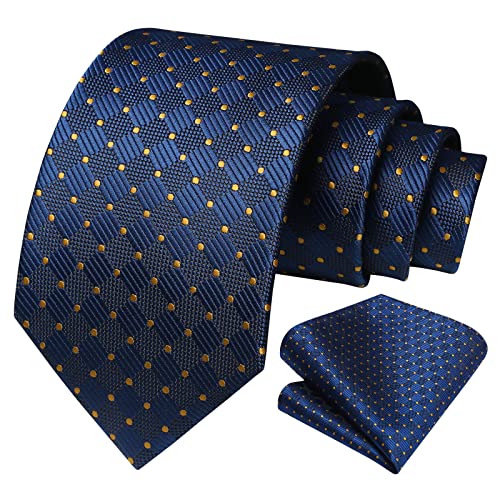 Image of HISDERN Ties for Men Plaid Checkered Tie with Pocket Square Woven Business Formal Necktie Handkerchief Set Wedding Party
