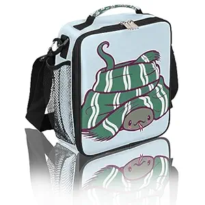 Snake Lunch Bag, Cute Snake Wear Green Scarf Girls Lunch Box Reusable Insulated Lunch Bag for Kids Back to School Thermal Cooler Lunch Tote Leakproof Lunch Box with Shoulder Strap for School Daycare