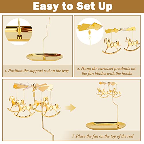 Wior Rotary Candle Holder, Gold Metal Spinning Carousel Tea Lights Candle Holder, Romantic Scandinavian Designed Candlestick Ornament For Wedding Party Christmas Festival Home Decor - 7.9'' Tall #TOP4