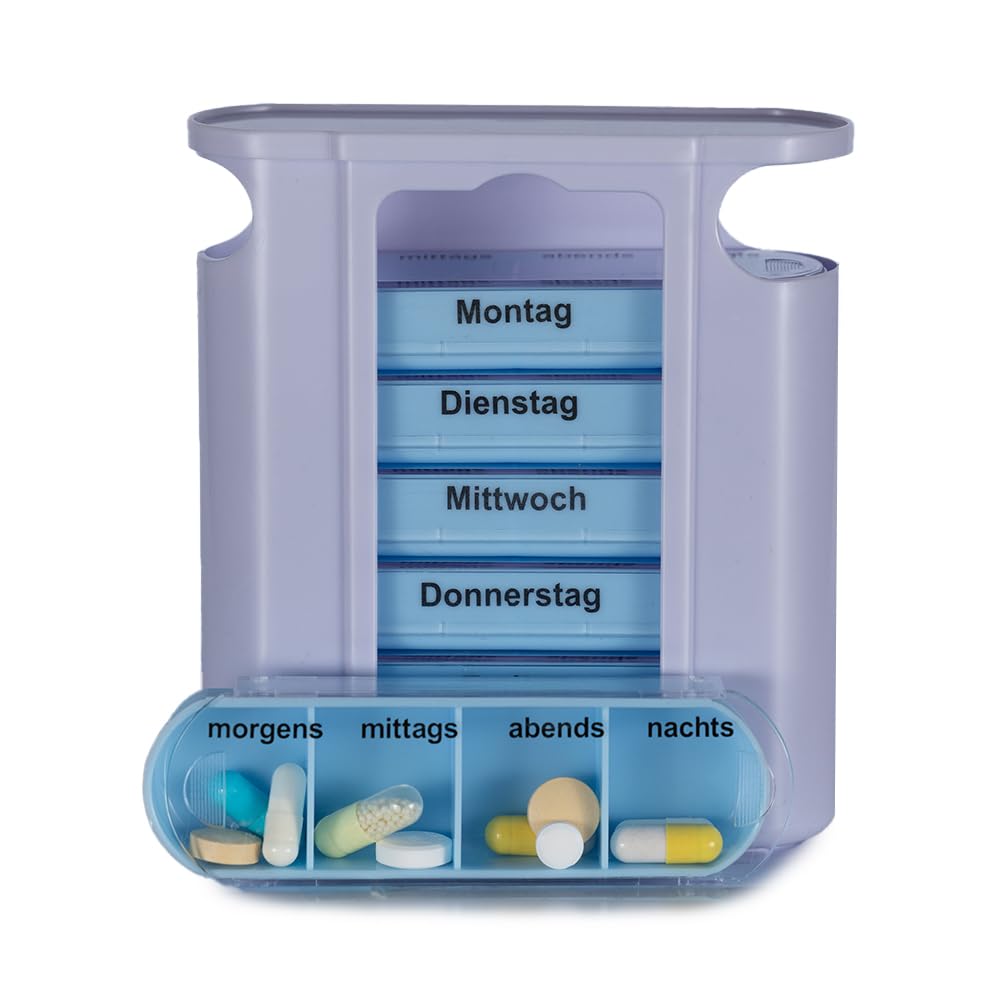 Laro Tablettenbox Mix 7 Tage 4 Fächern pro Tag - Wahlweise mit 3/6/12/24/48/96 Stück - Seniorenfreundlich, Anzahl:96