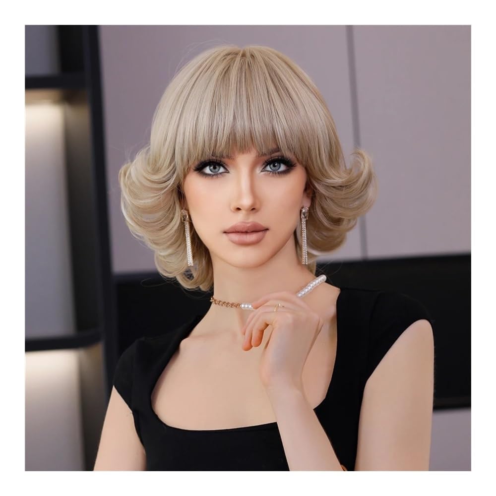 Perruque pour femmes mode courte droite argentée blonde coupe frange - 6