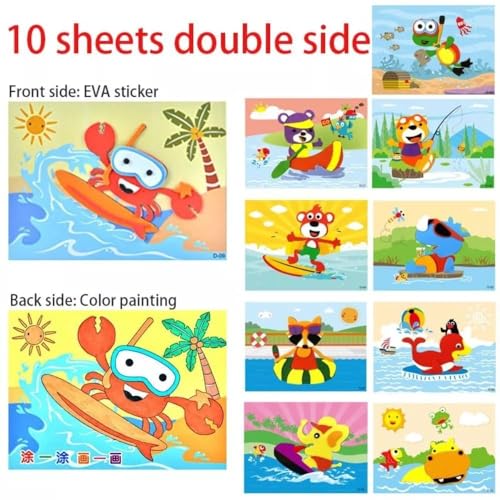 Image of TINY TOYS CO DIY Art & Craft Kits for Boys /Girls 4-8years Old Mess Free No Glue,No Scissors Art Kits, Fun Activity Drawing for Child (3D EVA Sticker Art)