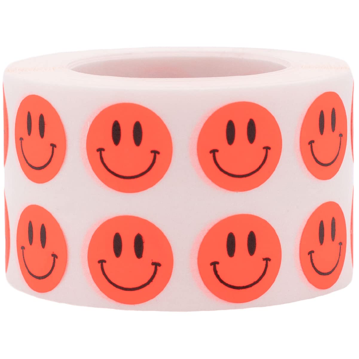 1/2" Inch Small Fluorescent Red Happy Face Labels, 1,000 Total Adhesive Stickers on a Roll, Perfect for Kids Classroom Incentives, Motivational Chart