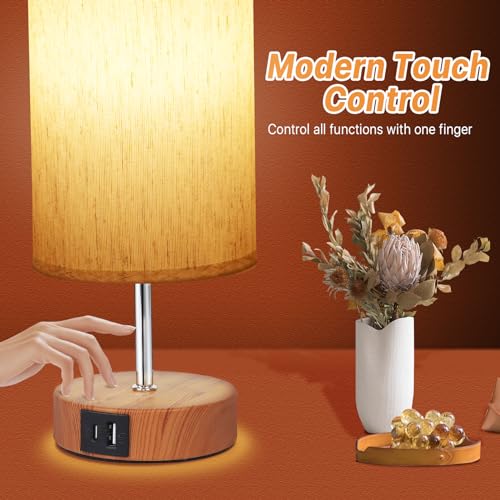 Touch Table Lamp with Dimmable Light and USB Ports for Bedroom or Office