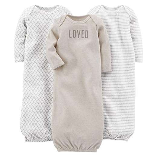 Simple Joys by Carter's Unisex Babies' Cotton Sleeper Gown, Pack of 3, Grey/White, 0-3 Months