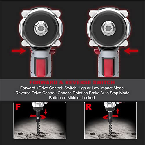 P.i.t. 20V Cordless Compact Wrench Kit,1/2 In. Brushless Impact Power Wrench Gun With 1/4 In. Power Drill Driver Functions-Li-Ion Battery,Charger,Sockets & Drill Driver Bits #TOP4