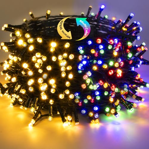BESCOST Lichterkette Außen 50M 500 LED, Warmweiß & Bunt Lichterkette...