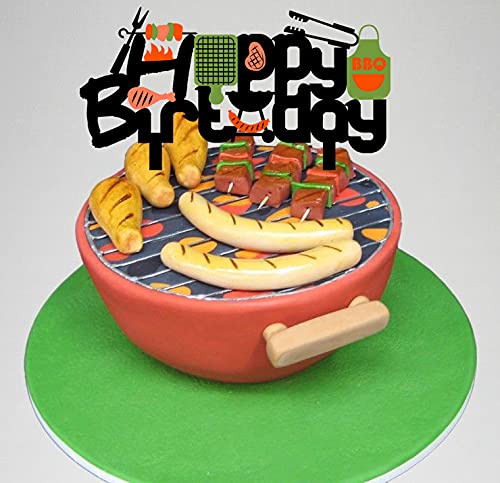 Hakpuotr Barbecue Happy Birthday Cake Topper, Bbq Kebabs Happy Birthday Cake Topper For Kids Birthday Party Decoration, Cooking/Bbq Theme Party Cake Decoration Acrylic #TOP4