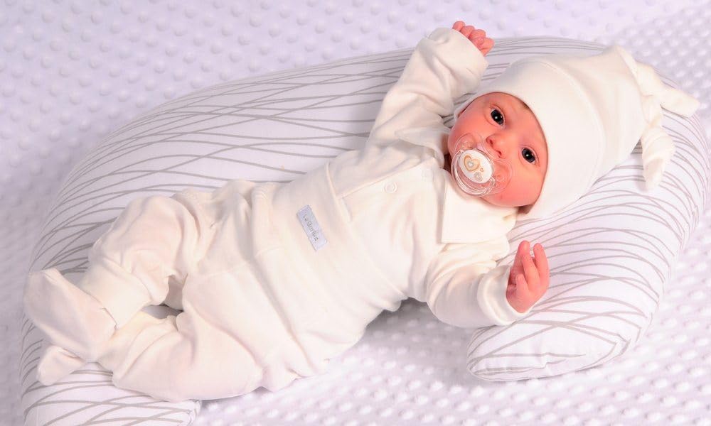 Baby Anzug 3-teilig Set Langarmbody mit Polokragen Schlupfhose Mütze Creme Babykleidung elegant bequem weich Babyset Geburt Geschenk Neugeborene Baby Outfit Kleidung