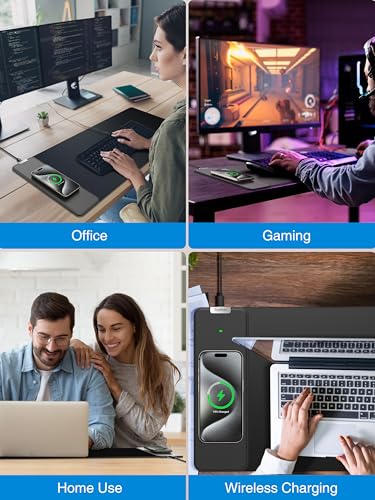 Image of TopMade Wireless Charging Mouse Pad, Gaming Mousepad with Ultra-Smooth Surface, Non-Slip Base, Waterproof Computer Desk Pad, 31.5 inchx11.81 inch XL Large Desk Mat for MacBook, PC, Laptop