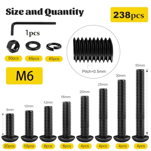Image of 238PCS M6 Button Screws Assortment Kit, M6x8 /10 /12 /16 /20 /25 /30 /35 mm