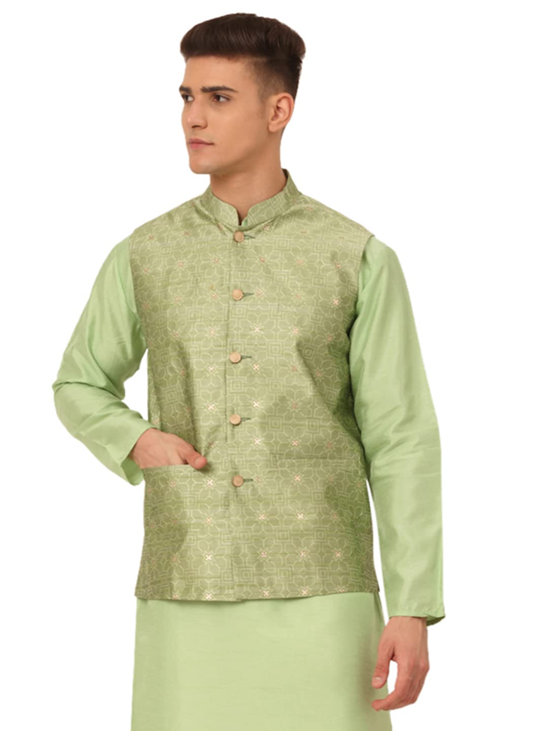 jompers Men's Woven Design Nehru Jackets-picture-19