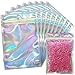 EgticLive 100 pack Resealable Mylar Bags, Holographic Color Heat Sealable Ziplock Foil Pouches for Multipurpose Storage (4 X 6 inches)