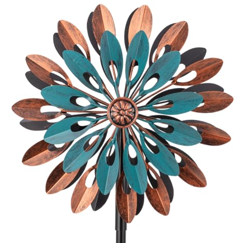 VEWOGARDEN 360° Outdoor Metal Wind Spinners Kinetic Wind Sculptures & Spinners for Yard Garden Lawn Patio Decorations, Blue & Bronze
