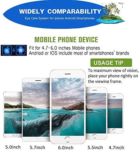 Diagram showing various smartphone sizes compatible with the VR SHINECON VR Headset.