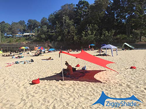 ZiggyShade UPF50 Lycra Fabric Family Beach Sunshade Tent with Sandbag Anchors and 4 Pegs, Orange