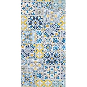 Passatoia CETARA anti-macchia anti-scivolo lavabile in lavatrice cm.52×150 tappeto cucina bagno ingresso multiuso, disegno ceramica stile maiolica