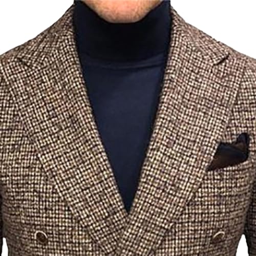 Mens Plaid Blazer Sports Coat Vintage Double Breasted Blazer Suit Jacket Casual Slim Fit Checkered Blazer2