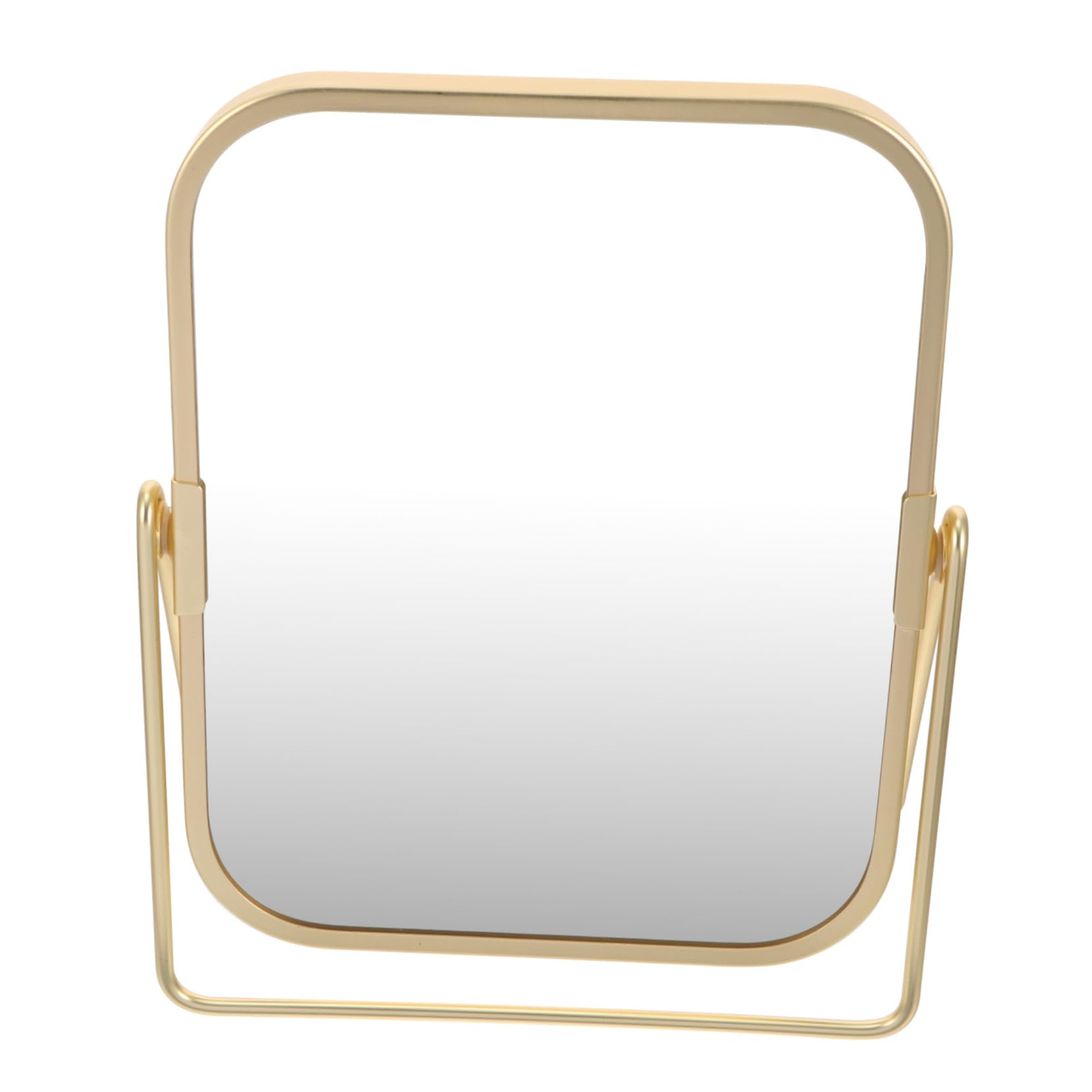 Miroir de maquillage double face rotatif à 360 degrés en métal doré robuste