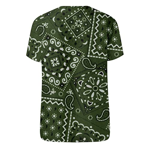 STKOOBQ Blusa feminina de manga curta, elegante, adequada para o verão, estampada, floral, túnicas m