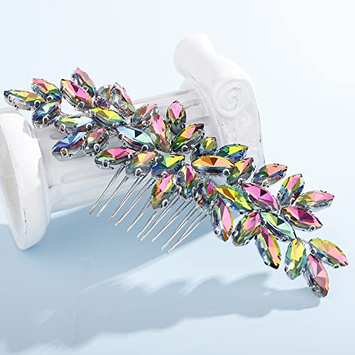 Teyglen Women Dainty Simple Full Rhinestones Bride Wedding Hair Comb Luxurious Hair Accessories Shiny Rhinestones Bridal Side Hair Combs For Women Bride Girls (Colorful) #TOP2