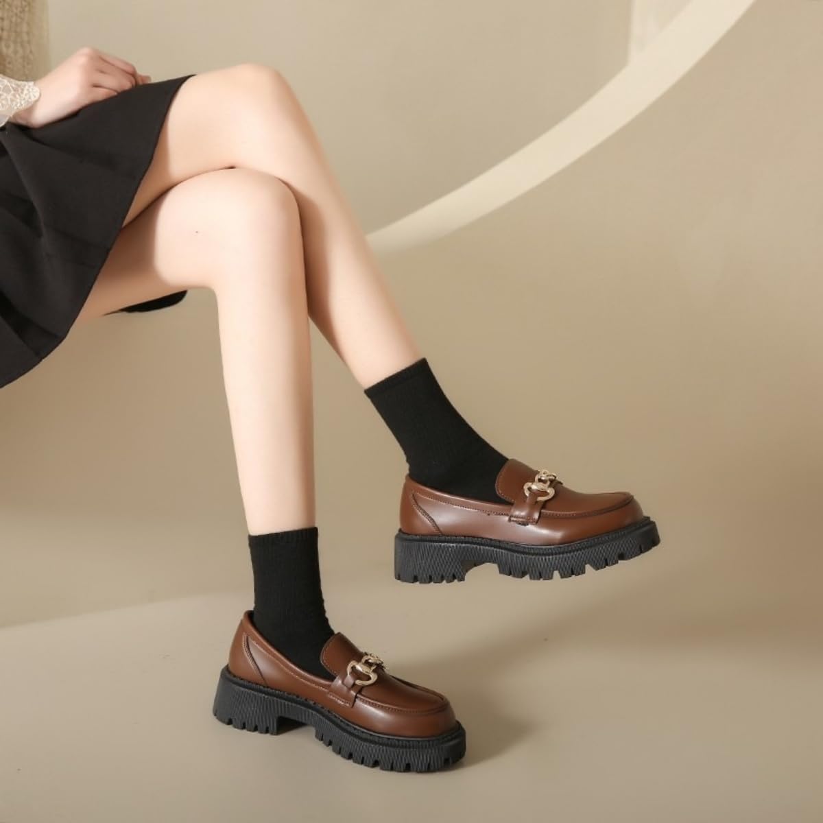 Mocasines de piel con forro de lana para mujer, suela gruesa, suaves, cálidos, sin cordones, tacón grueso, mocasines de tacón grueso, vestido de negocios, trabajo