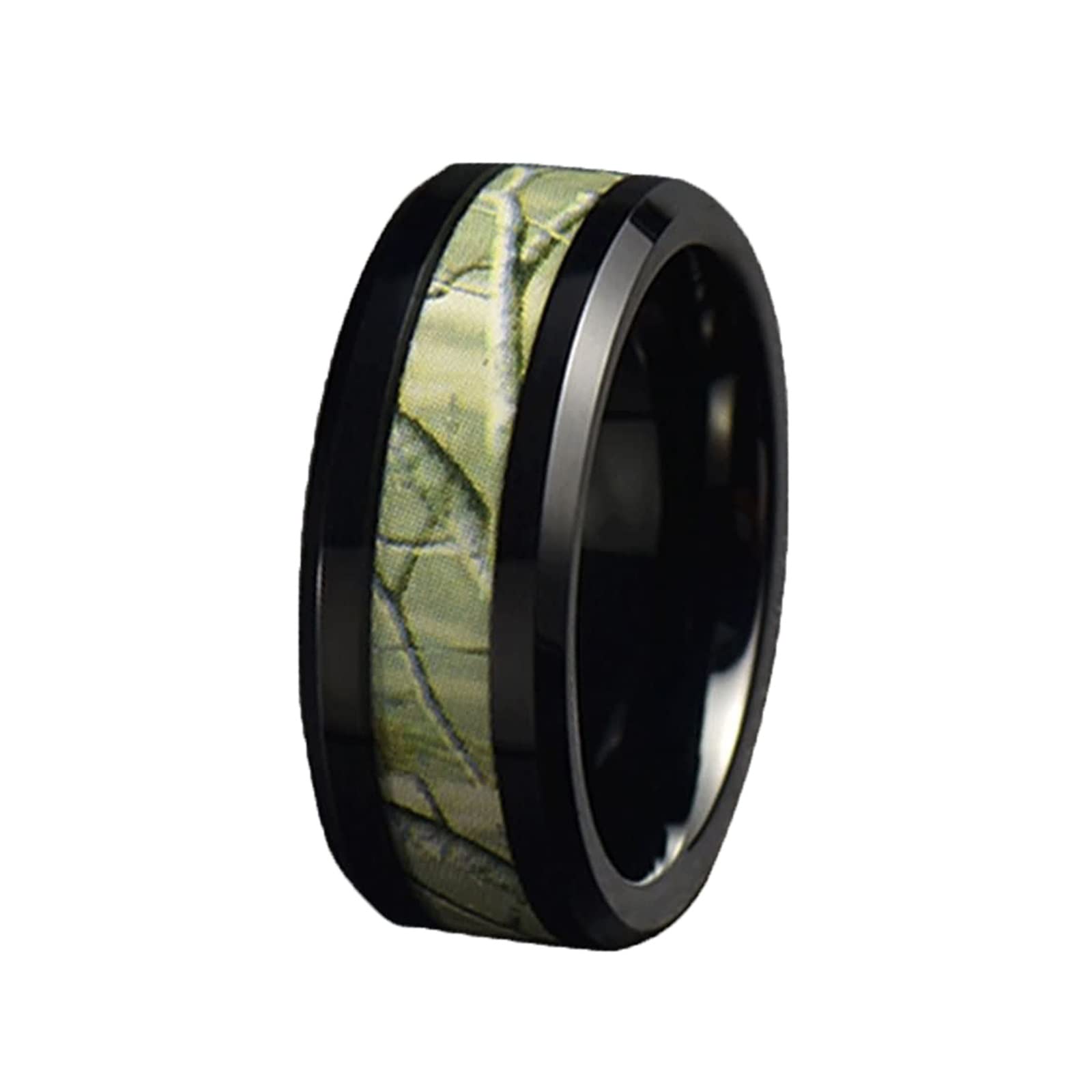 Anello Nuziale Uomo Anello con Intarsio Motivo Mimetico Anello Uomo con Incisione Personalizzata 8MM Anelli Tungsteno Nero Verde Misura 12-31
