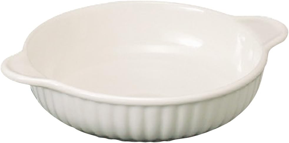 Yamasita Craft 11726070 Milky White Round Gratin, 8.1 x 6.5 x 1.6 inches (20.5 x 16.5 x 4 cm)