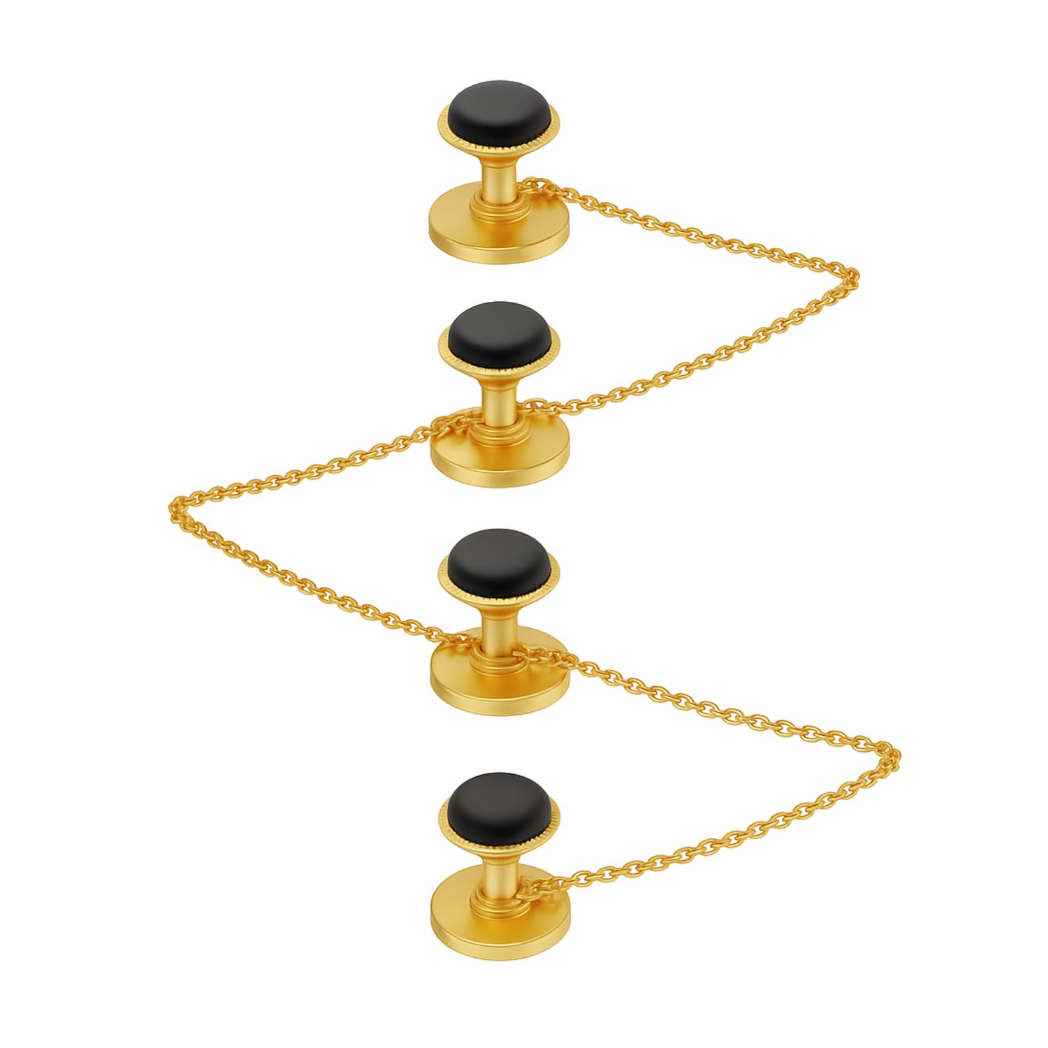 Black Stone Kurta Buttons Cufflinks Studs Gold Plated With Chain For Men And Women-image-5