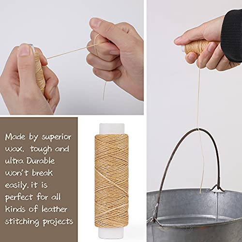 32 Yards Waxed Thread With Leather Hand Sewing Needles, 150D Flat Sewing Waxed Thread And Leather Repair Needles For Home Upholstery Carpet Leather Canvas Repair And Sewing (Natural Color) #TOP6