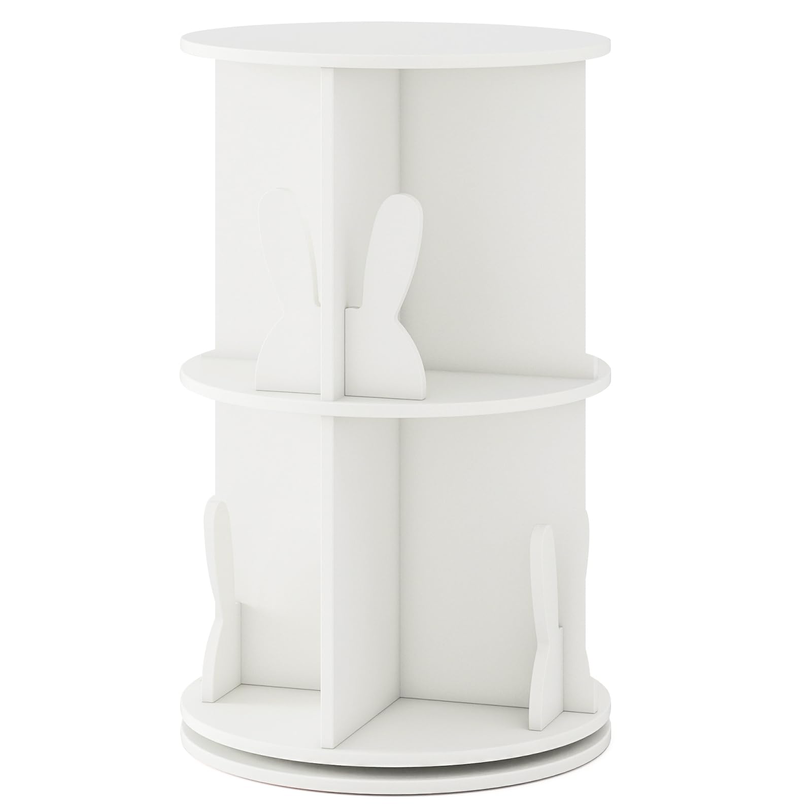 RELAX4LIFE Libreria Scaffale Girevole per Bambini, Porta Libri Rotante a 2 Livelli, Libreria in Legno per Soggiorno, Camera da Letto e Studio, 40 x 40 x 65 cm (Coniglio, Bianco)