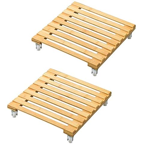 VSTAR66 2 Pack Bamboo Plant Stand with Wheels, Heavy Duty Square Plant Flower Pot Mover Outdoor Indoor Mobile Flower Pot Cover