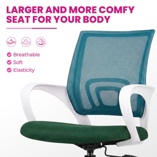 Image of Casa Copenhagen Mesh Mid Back Office /Study /Computer /Revolving /Desk Chair for Work from Home -Metal Base, Height Adjustable Seat- Green & White Handle