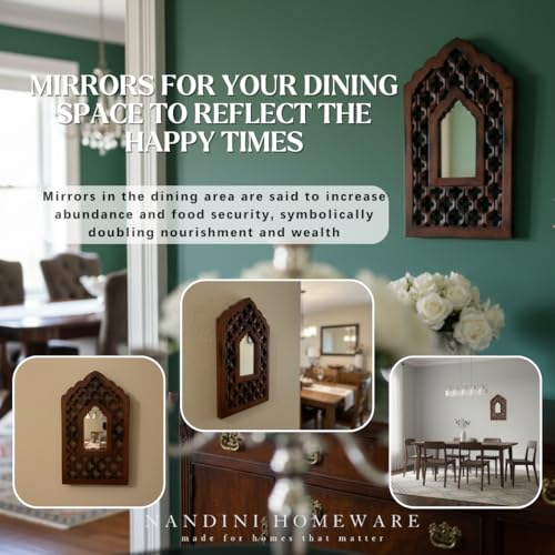 Image of Nandni Homeware Handcrafted Traditional Brown Mughal MDF Wooden Mirror Jharokha Wall Art | Boho Vintage Style Decorative Wall Hanging for Living Room, Bedroom & Home Interiors (Brown Mughal)