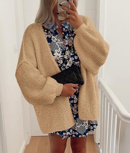 Image of PRETTYGARDEN Womens Oversized Cardigan Sweaters 2026 Fall Long Lantern Sleeve Knit Open Front Lightweight Sweater