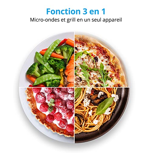 MEDION Micro-onde 3en1 avec gril et air chaud combiné (23L, 800W, 1200 W gril/air chaud, 10 programmes automatiques, 5 niveaux de puissance, mode décongeler, design miroir, MD17495) argent – Image 5