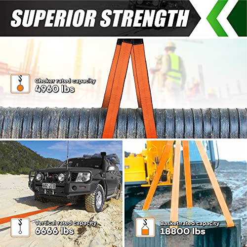 2Pcs 2”X3Ft & 2Pcs 2”X7Ft Supper Sturdy Lift Sling Straps, 18800 Pound Capacity Heavy Duty Eye-Eye Nylon Strap For Hoist, 2-Ply Polyester Rigging Straps, Tree Saver Recovery Straps Web Sling #TOP4