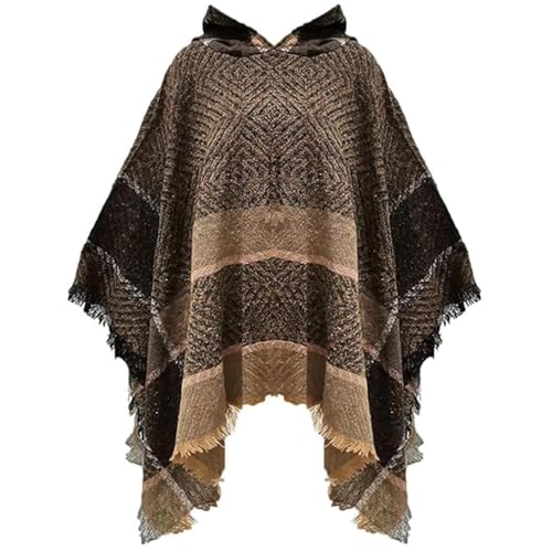 TBSCWYF - TBSCWYF Poncho Femme Elegant à Capuche Poncho Hiver Chaud avec Frange Ponchos ChâLe Capes Femme Poncho Châle Femme Elégant Chaud Ouvert Devant avec Bouton à Franges pour l' Automne Hiver